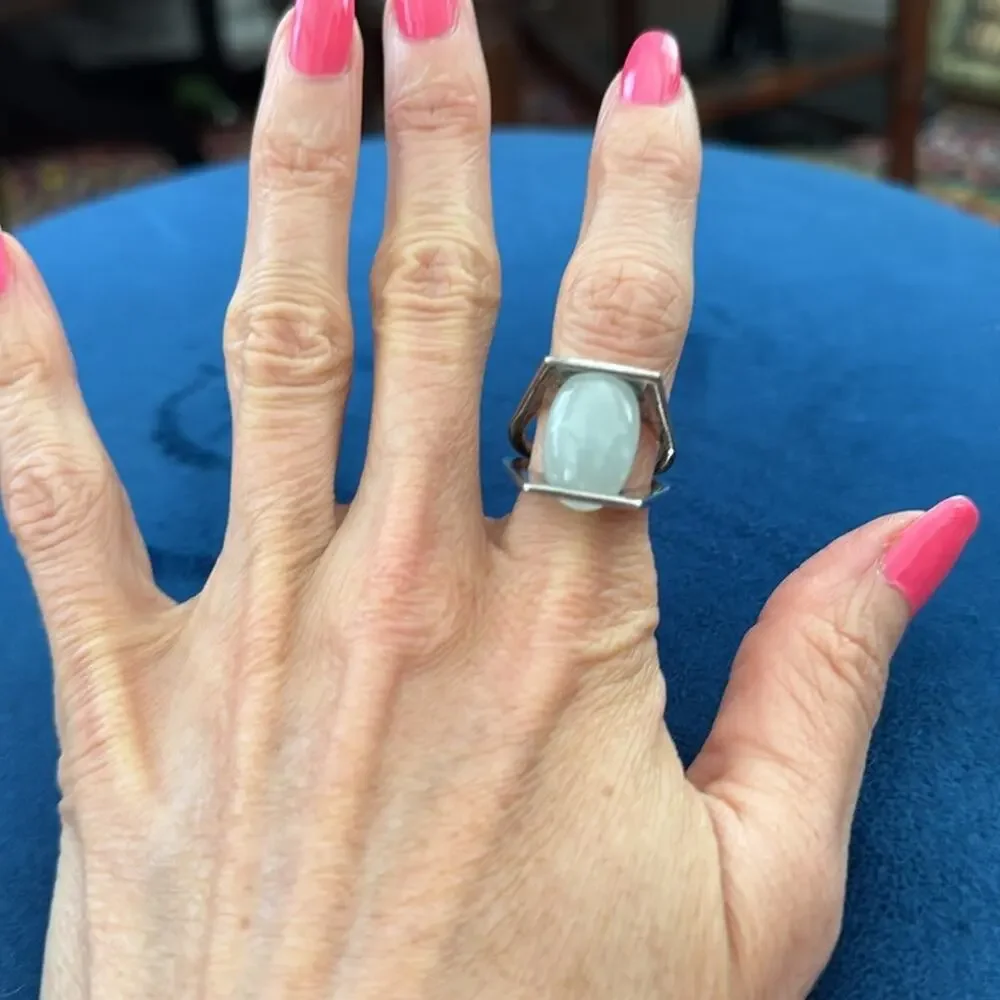 Vintage Lu Guer Sterling Silver Aquamarine Colored Stone Ring - Size 8